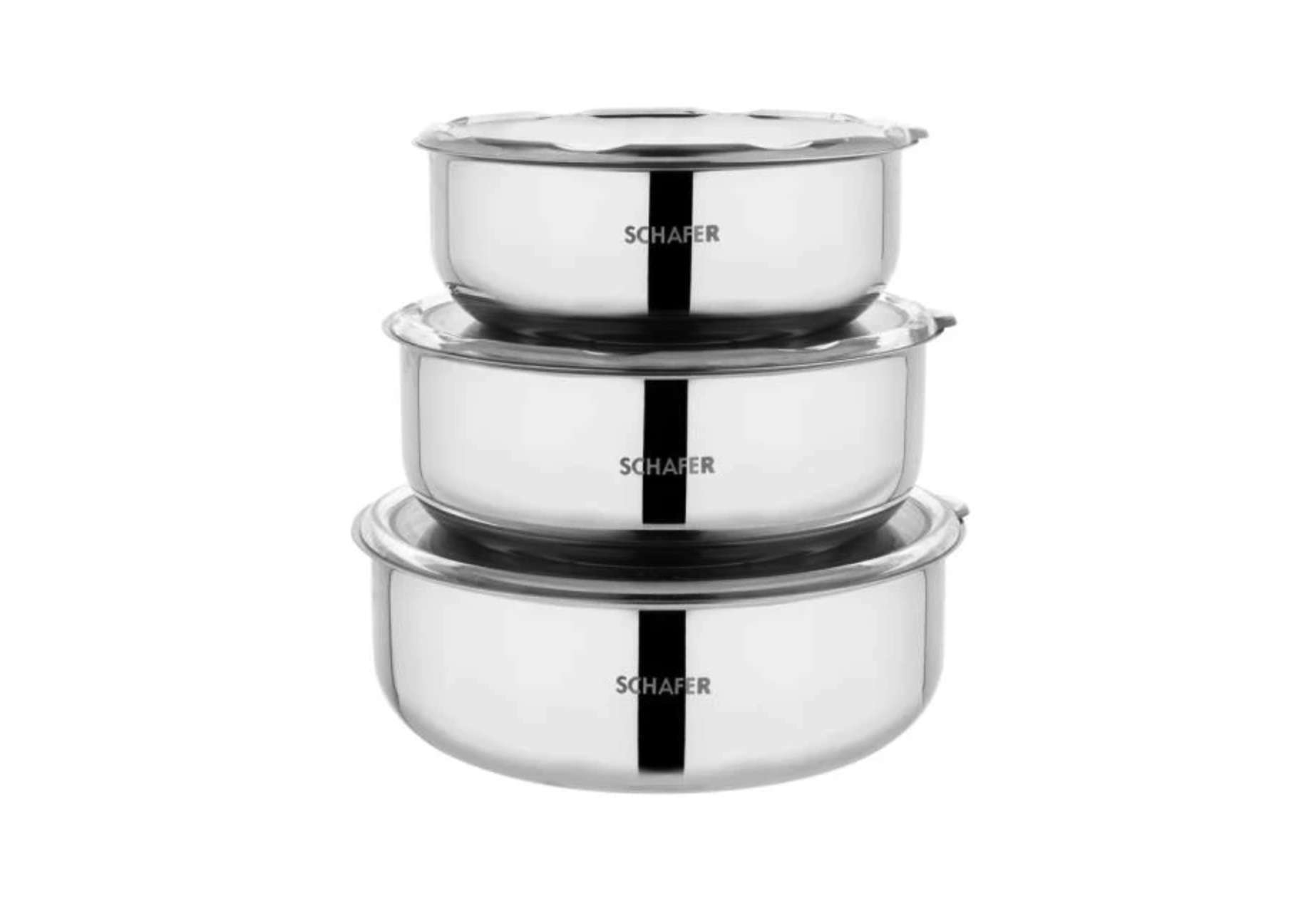 Schafer Practi Çelik Saklama Kabı 3 Lü (16-18-20 cm) -6 Parça-İnox