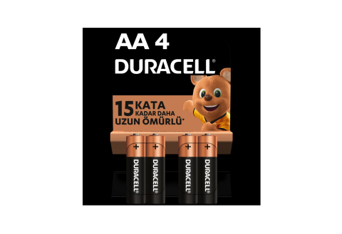 Duracell Alkalin AA Kalem Pil, 1,5 V LR6/MN1500, 4'lü paket