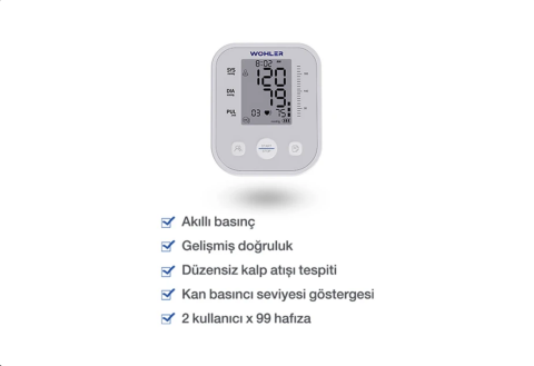 Wohler Üst Koldan Ölçer Dijital Tansiyon Aleti Nabız Ölçer USB Girişli 99 Ölçüm Hafıza Çantalı