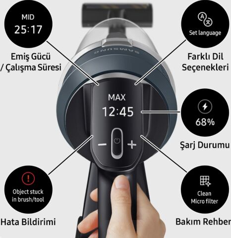 Samsung VS20C8524TB/TR Jet 85 Şarjlı Dikey Süpürge, 210W Emiş Gücü, Dijital Invertör Motor