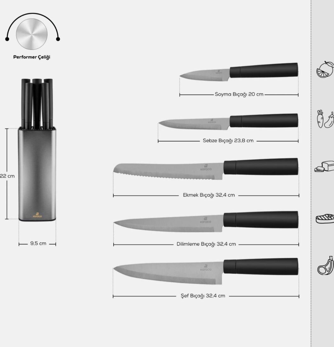 Karaca Grammy Inox 6 Parça Standlı Bıçak Seti
