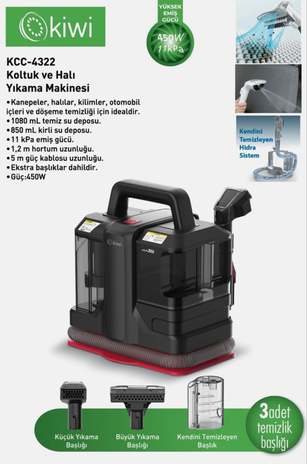 Kiwi KCC-4322 Koltuk ve Halı Yıkama Makinesi Siyah