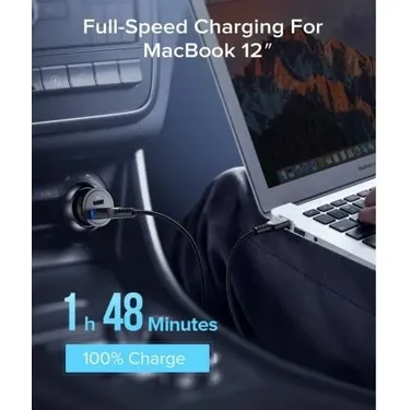 60 W Çift Çıkışlı Mini Hızlı Araç Şarj Cihazı (Usb + Type-C)(Metal-Siyah)