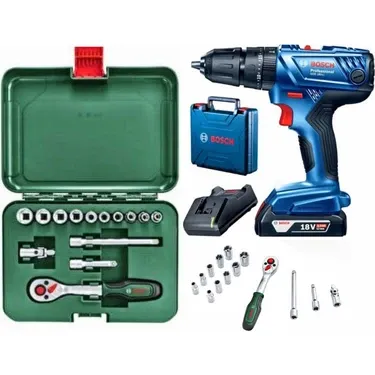 Bosch Gsb 180 Li Tek Akülü Darbeli Şarjlı Matkap Vidalama ve 14 Parça Bosch Lokma Seti