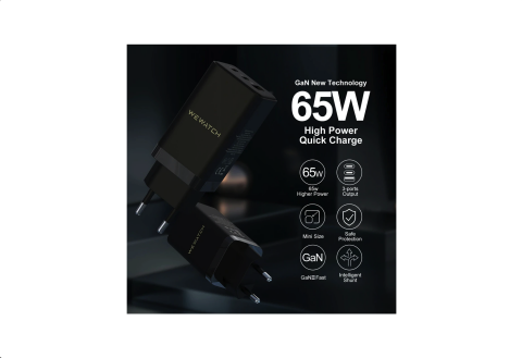 WeWatch 65W Gan Hızlı Şarj Cihazı 3 Çıkış 1 USB 2 Pd Port Süper Şarj