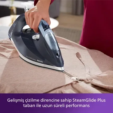 Philips 7000 Serisi Buharlı Ütü, 2800W, SteamGlide Plus Taban, 50 g/dk Sürekli Buhar, 250 g Şok Buhar, SteamGlide Plus, Koyu Mavi, DST7030/20
