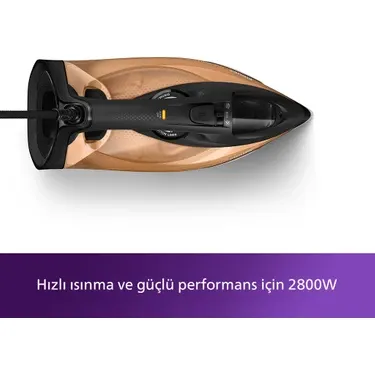 Philips 7000 Serisi Buharlı Ütü, 2800 W, 50 g/dakika Sürekli Buhar, 250 g Şok Buhar, SteamGlide Elite, Siyah ve Altın Rengi, DST7040/80