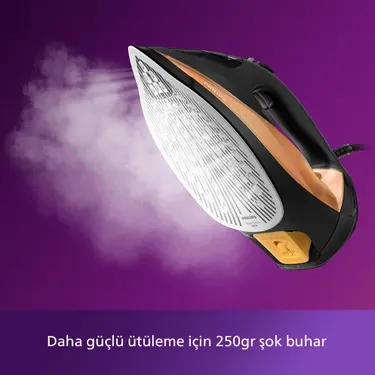 Philips 7000 Serisi Buharlı Ütü, 2800 W, 50 g/dakika Sürekli Buhar, 250 g Şok Buhar, SteamGlide Elite, Siyah ve Altın Rengi, DST7040/80