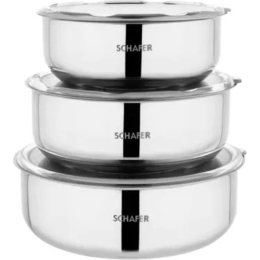 Schafer Practi Çelik Saklama Kabı 3 Lü (16-18-20 cm) -6 Parça-İnox
