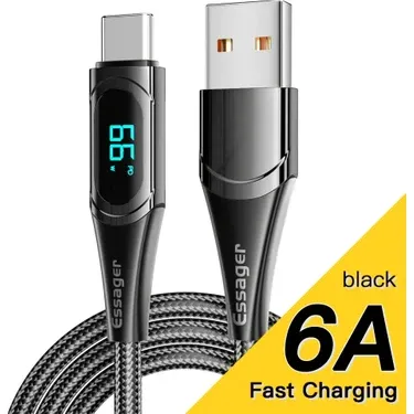 Essager LED 6A Dijital Ekranlı USB To Type-C Hızlı Şarj Kablosu(1 Metre)