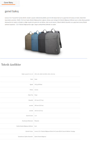 Lenovo Case 15.6'' Toploader B210 Notebook Sırt Çantası Yeşil GX40Q17228