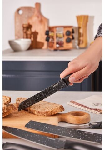 Karaca Black Stone 6 Parça Satır, Makas Ve Soyacaklı Bıçak Seti Siyah
