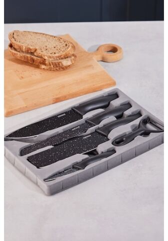 Karaca Black Stone 6 Parça Satır, Makas Ve Soyacaklı Bıçak Seti Siyah