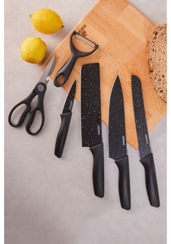 Karaca Black Stone 6 Parça Satır, Makas Ve Soyacaklı Bıçak Seti Siyah